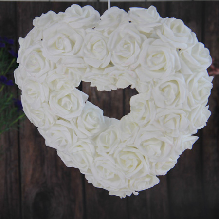 Bola de boda decorativa artificial de 31 cm, rosa blanca / corazón