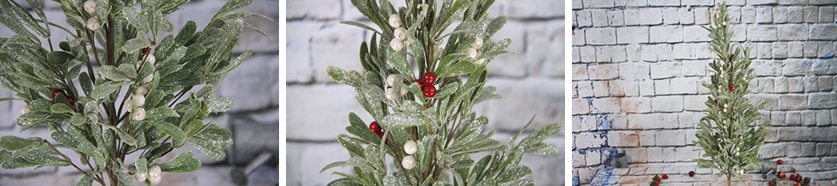 Decorative Olive Leaf Christmas Tree With  Red Berry, Iron Pedestal 