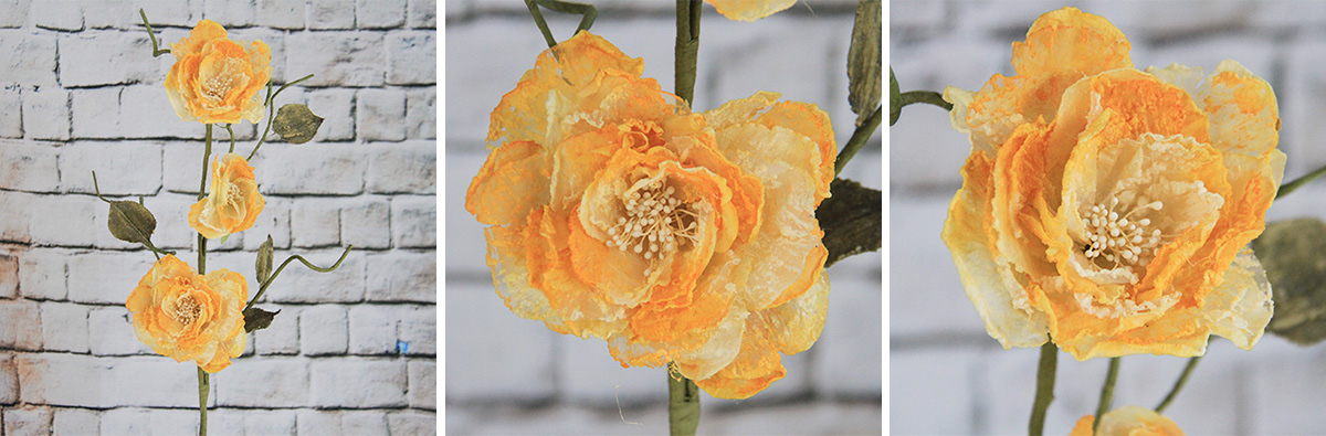 84см искусственный / декоративный цветок из органзы желто-оранжевый китайская роза