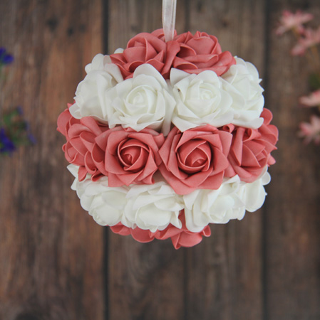 19Cm Artificial Decorative Wedding Ball White-Dk.Pink Rose