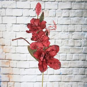 Poinsettia doble artificial / decorativa del 108Cm de la flor del Organza con brillo