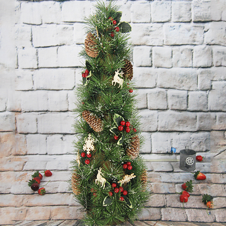 Árbol de Navidad / Torre Artificial Decorativa de 66Cm, Con Cono de Pino, Frutos Rojos y Artículos de Madera, Centro de Espuma