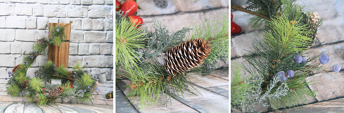 Artificial Decorative Christmas Graland With Pine Cone/Blue Berry/Glitter