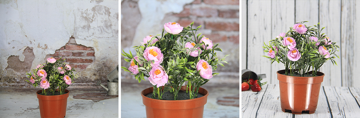 24X11.5Cm Pot artificiel / décoratif avec fleurs pivoine, pot de Plastice