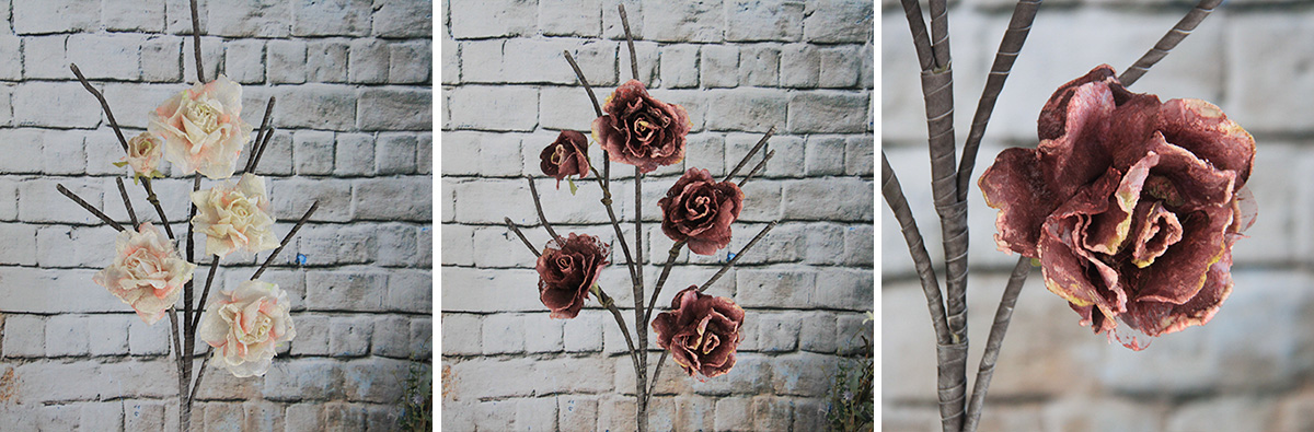 Rose artificielle / décorative en fleur d'organza de 117 cm