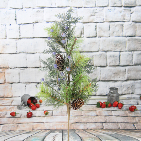 Spray decorativo de Navidad de 75 cm con cono de pino / brillo / baya azul