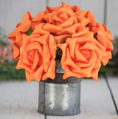 Rose orange décorative artificielle de mariage de 9Cm, 6Pcs / bouquet