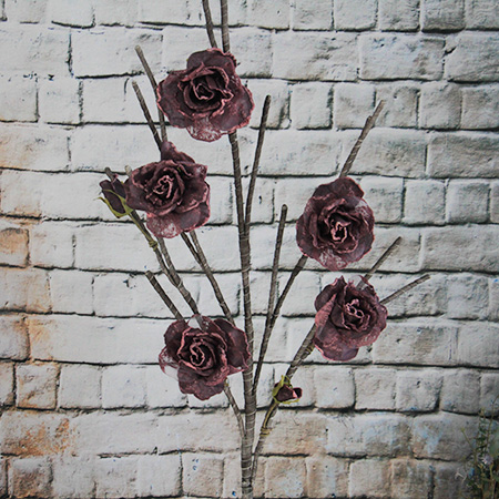 Flor de organza artificial / decorativa rosa 5 flores