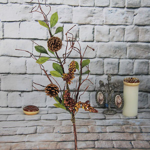 Artificial Decorative Spray /pick  With Red Berry/pine Cone