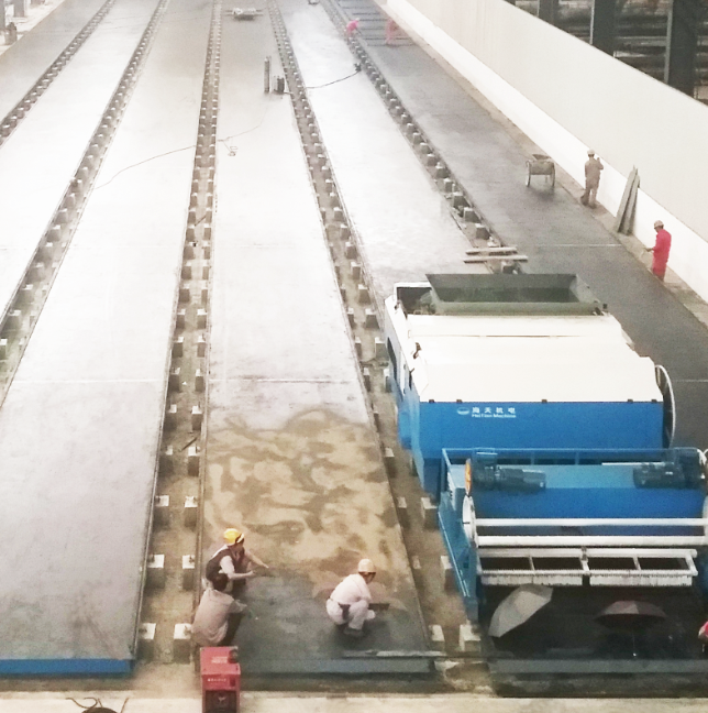 Prestressed long line platform wallboard production line