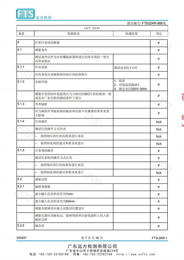 教室燈（光生物安全檢測(cè)報(bào)告）