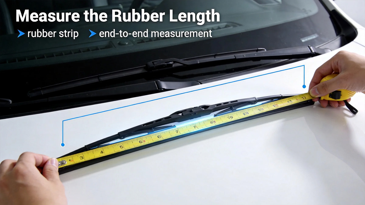 How to measure wiper blade size from end to end including rubber