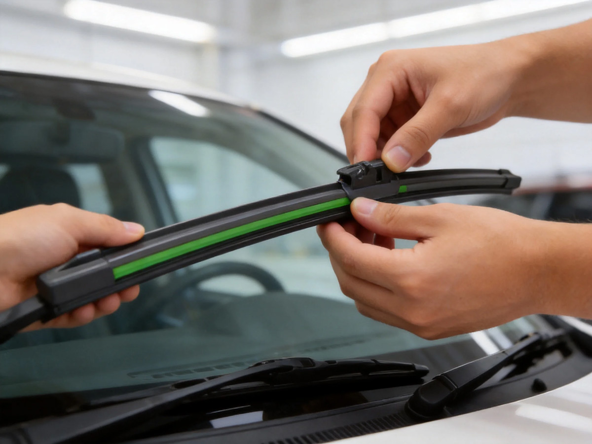 Installing flat wiper blade adapter onto U-hook wiper arm