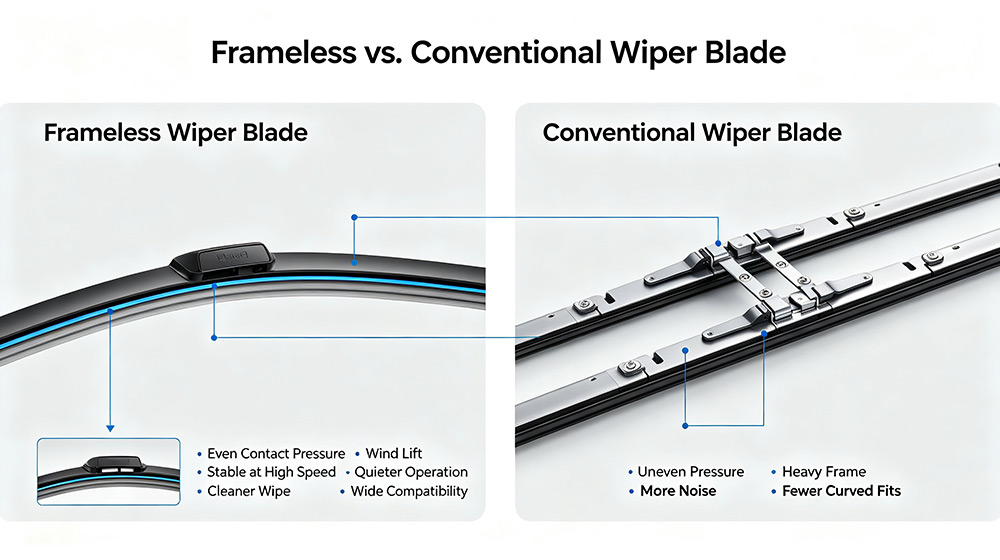 rameless and conventional wiper blade comparison