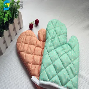 Pink, blue, and red microwave oven gloves