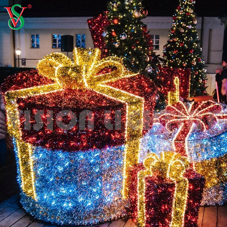 Decor Wholesale Xmas Metal Outdoor Led Decorative Merry Christmas Gift Boxes Light