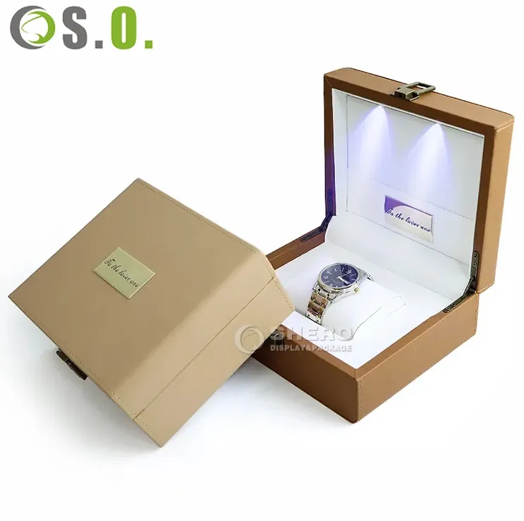 Luxury watch box Pu leather unique Design Hot Sale Square Custom Luxury Watch Box With Led Light