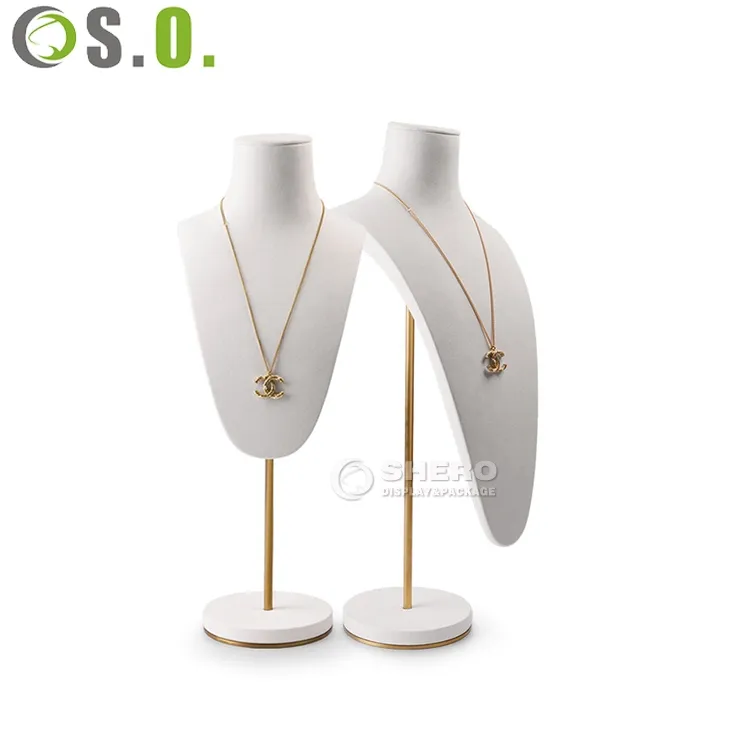  Latest Design High Quality White Pu leather Metal Display Jewelry Stand Luxury Customizable Adjustable Height Metal Necklace Bust