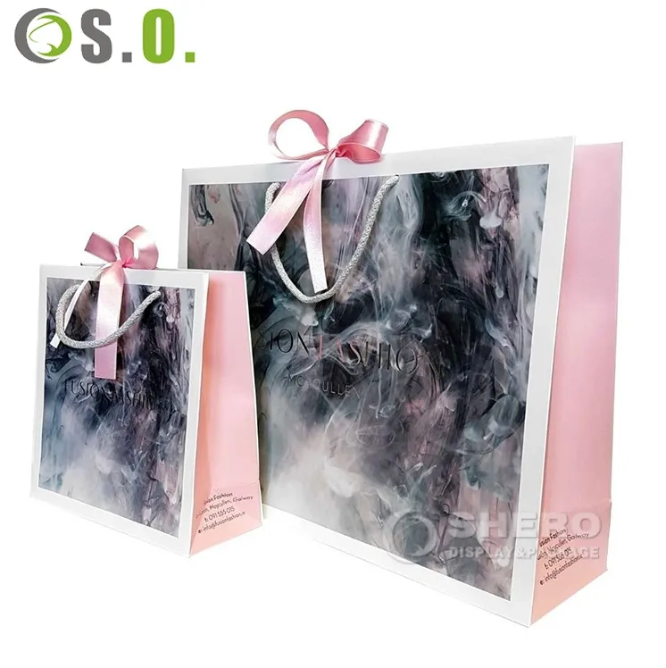 Wholesale Custom Logo Cardboard Packaging White Black Luxury Gift Shopping Jewelry Paper Bag With Handles