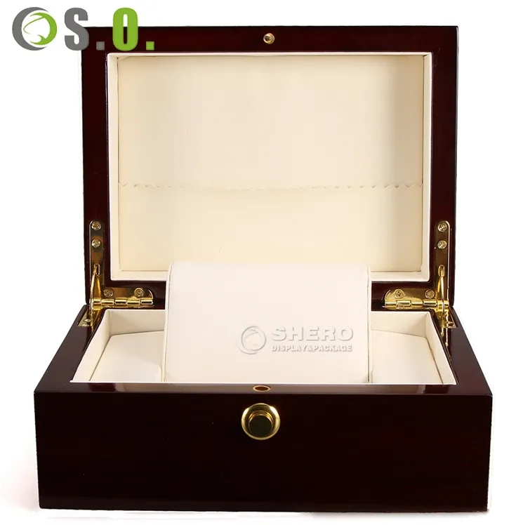 Custom Logo Fashionable Luxury Single Wood Lacquered Couple Watch Box Gift Storage Display Case