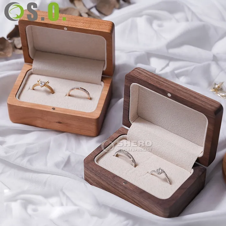 Wooden Double Ring Box Luxury Walnut Wedding Jewelry Storage Box Earring Box