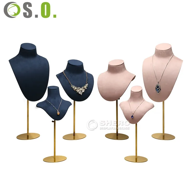  Hot Selling Metal Rack Jewelry Display Bust mannequins Metal Support with Suede leather Necklace Busts stand