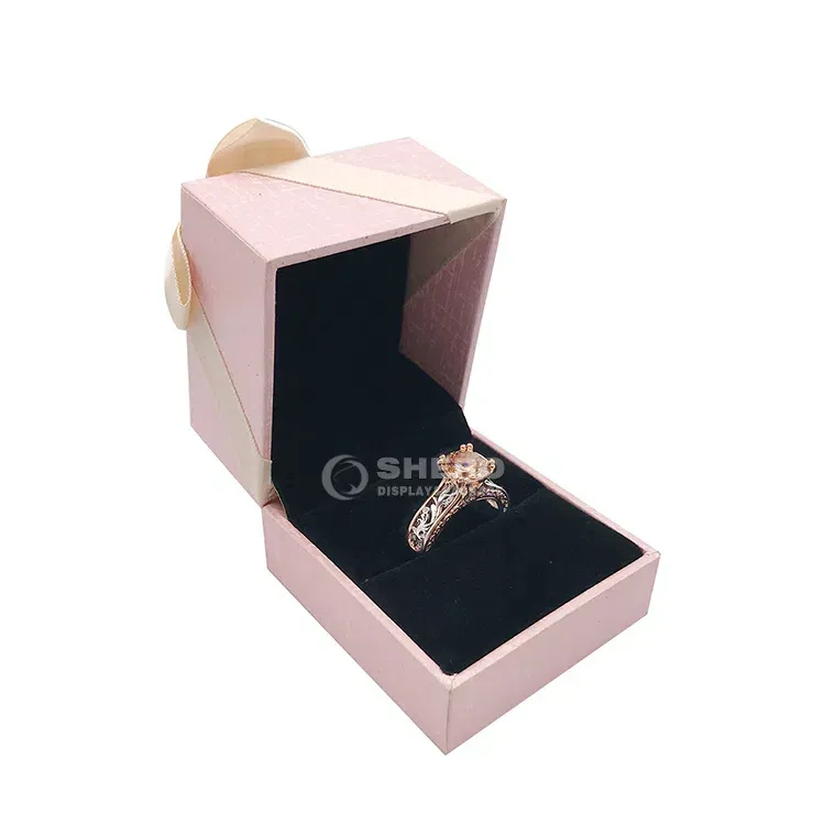 Shero Custom Elastic Velvet Ribbon Bow Gift Box Pink Velvet Jewelry Box Necklace Bracelet Rings Paper Box For Jewelry