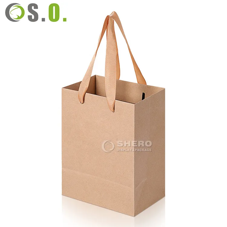 Eco Friendly Custom Logo Printed Gift Jewelry Cosmetic Packaging Shopping Bag Brown Kraft Paper