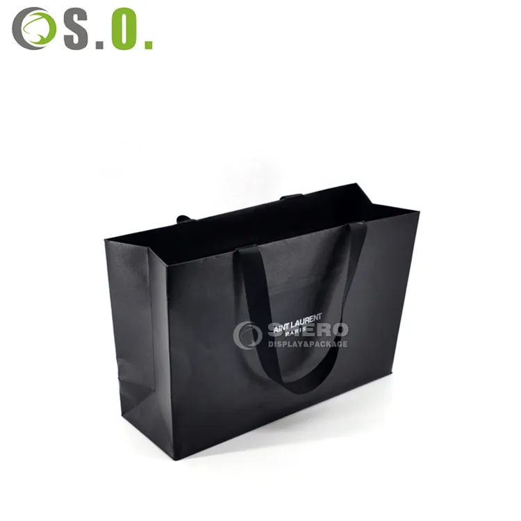 Wholesale Classic Luxury Black Shoes Clothes Packing Paper Bags Printed Custom Logo Shopping Gift