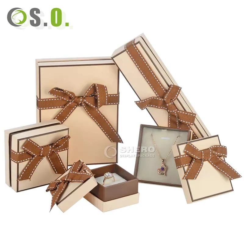 Shero Jewelry Packaging Box Custom Jewelry Packing Box Sponge Necklace Gift Cardboard Box With Bow Ribbon