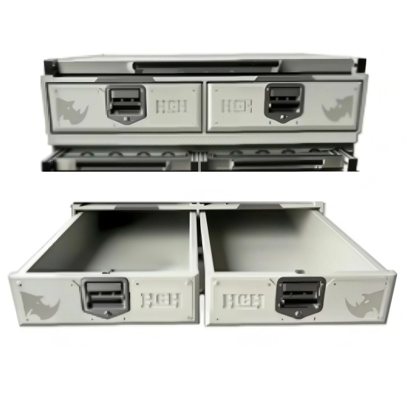 silver dual-drawer storage kit with an integrated top platform