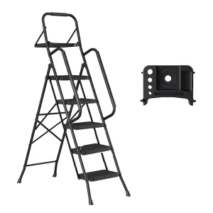 Step Ladder With Safety Rails Grab Handles Portable Foldable Safe Household