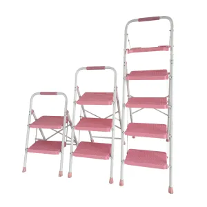 Steel folding ladder for storage rack access