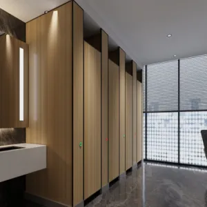 Wood-Grain Office Restroom Steel Partitions