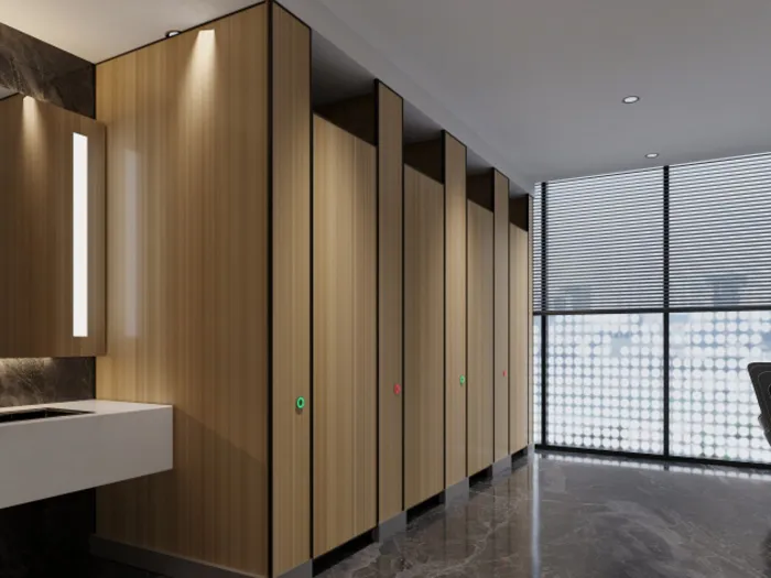 Wood-Grain Office Restroom Steel Partitions