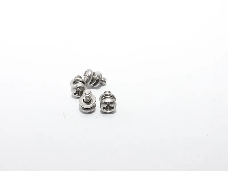 Pan head Phillips machine screw with flat and spring washers (three-piece assembly)