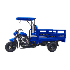 Blue passenger three-wheeled motorcycle