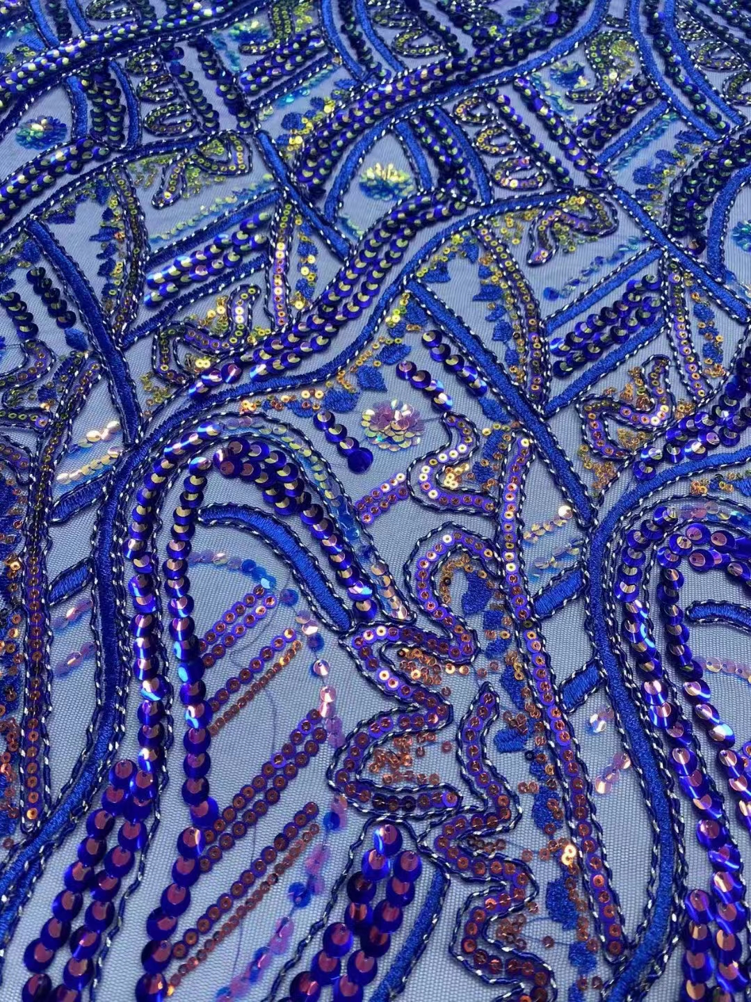 Tissu en mailles cousues perles et à paillettes pour robe de mariée Cyg-JJ-0354