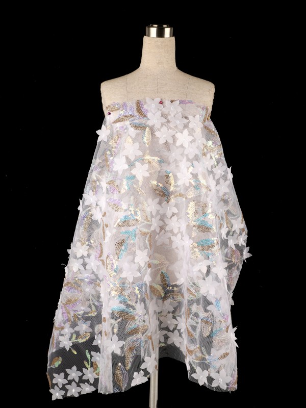 3D Petal Embroidered Mesh Lace Fabric CYG-HL-076