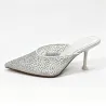 Women Sparkly Rhinestone Mesh Pointed Toe Mule Stiletto Heels