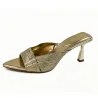 Women Gold Metallic Pleated Pointed Toe Mule Heels