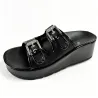  Black Patent Leather Double Buckle Platform Wedge Slides, Y2K Women's Sandals  >