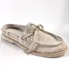 Beige Croc Embossed Suede Mule Boat Shoes, Backless Women's Loafer Slides