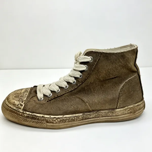 Women Distressed Brown Retro High Top Canvas Sneakers