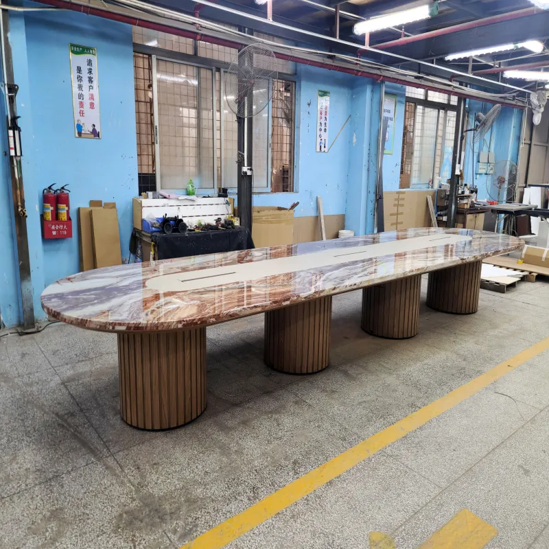 Red-veined marble conference table