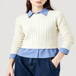 Faux Two-Piece Cable Knit Sweater