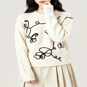 Abstract Floral Embroidery Knit Sweater