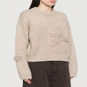 3D Flower Cropped Knit Sweater
