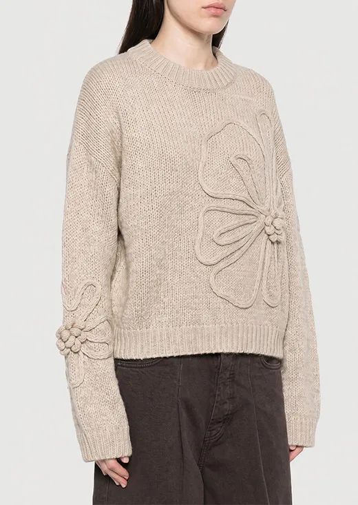 3D Flower Cropped Knit Sweater