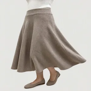Solid Flared Knit A-Line Midi Skirt